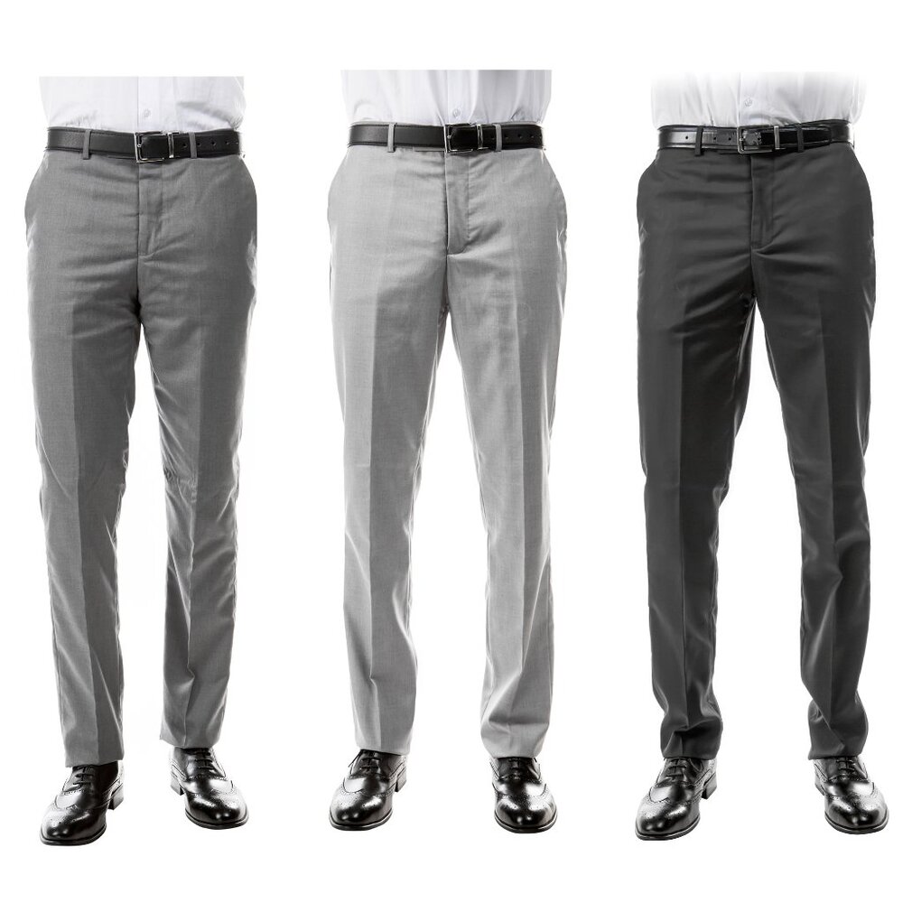 Azzuro Men’s 3-Pack Shades of Grey Dress Pants (Unhemmed/Open Bottom)